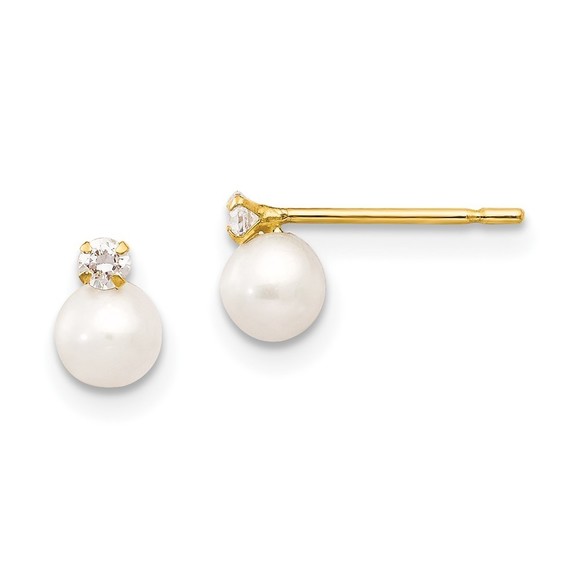 14k Yellow GoldChildrens 5-6mm Near Round FW Cultured Pearl CZ Post Earrings